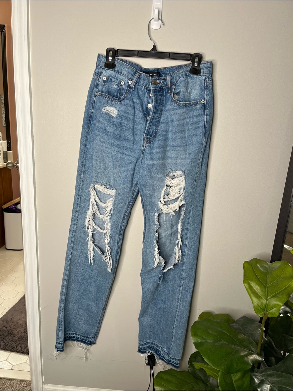Aeropostale Distressed Light Blue 90s baggy Jeans button fly size 10